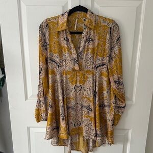 Free People Mustard Paisley Blouse